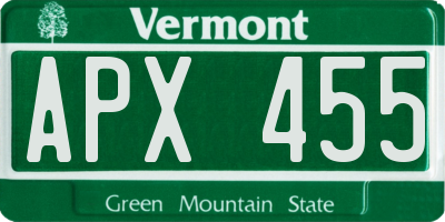 VT license plate APX455