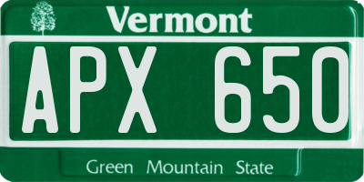 VT license plate APX650