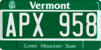 VT license plate APX958