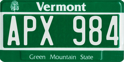 VT license plate APX984