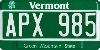 VT license plate APX985