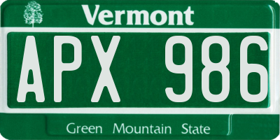 VT license plate APX986