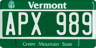 VT license plate APX989