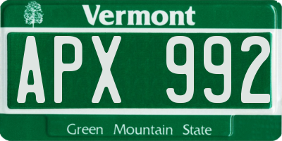 VT license plate APX992