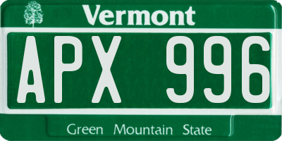 VT license plate APX996