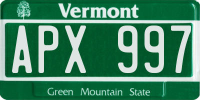 VT license plate APX997