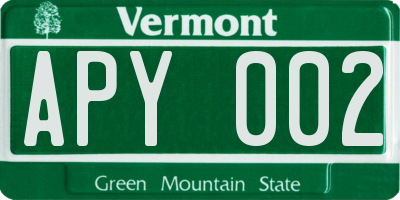 VT license plate APY002