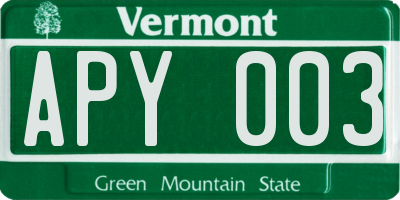 VT license plate APY003