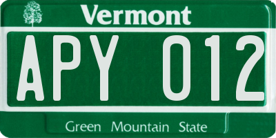 VT license plate APY012