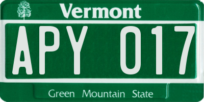 VT license plate APY017