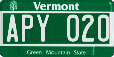 VT license plate APY020