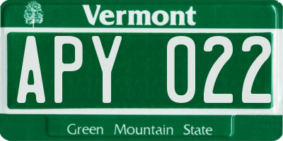 VT license plate APY022