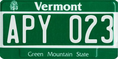 VT license plate APY023