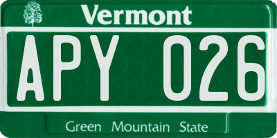 VT license plate APY026