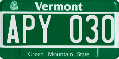 VT license plate APY030
