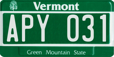 VT license plate APY031
