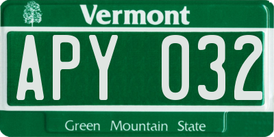 VT license plate APY032