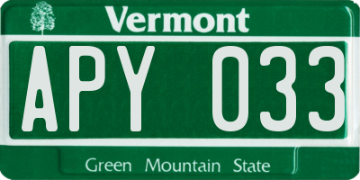 VT license plate APY033