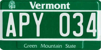 VT license plate APY034