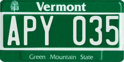 VT license plate APY035