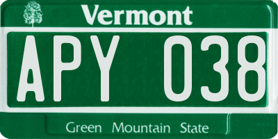 VT license plate APY038
