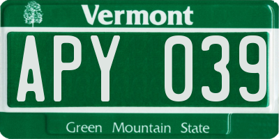 VT license plate APY039