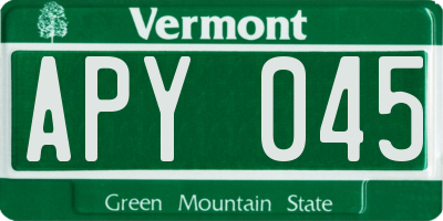 VT license plate APY045
