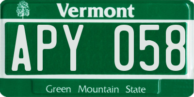 VT license plate APY058