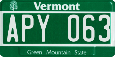 VT license plate APY063