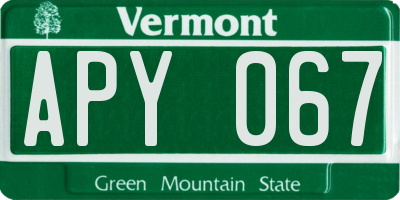 VT license plate APY067