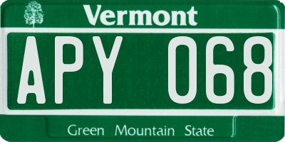 VT license plate APY068