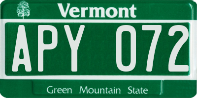 VT license plate APY072
