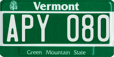 VT license plate APY080