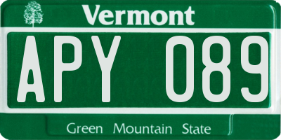 VT license plate APY089