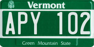 VT license plate APY102