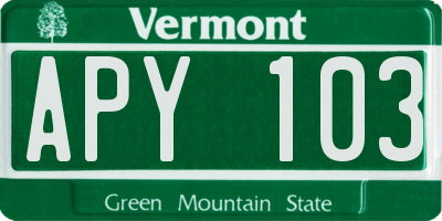 VT license plate APY103
