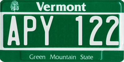 VT license plate APY122