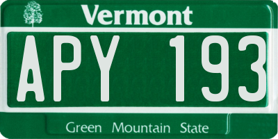 VT license plate APY193