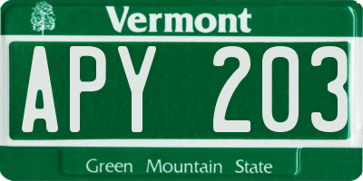 VT license plate APY203