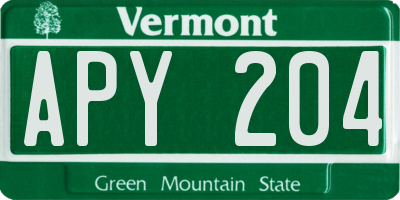 VT license plate APY204