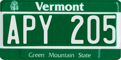 VT license plate APY205