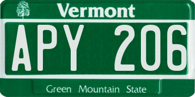 VT license plate APY206