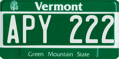 VT license plate APY222