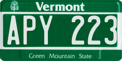 VT license plate APY223