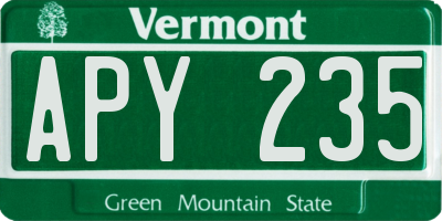 VT license plate APY235