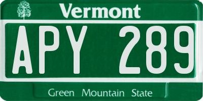 VT license plate APY289