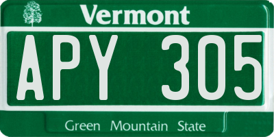 VT license plate APY305