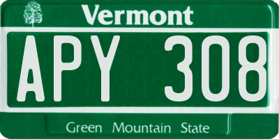 VT license plate APY308