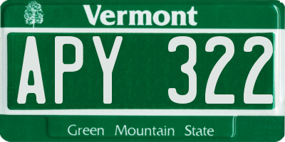 VT license plate APY322
