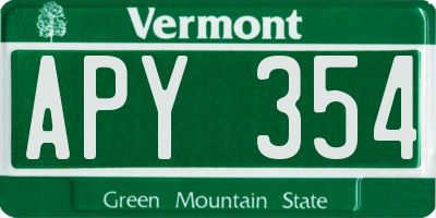 VT license plate APY354